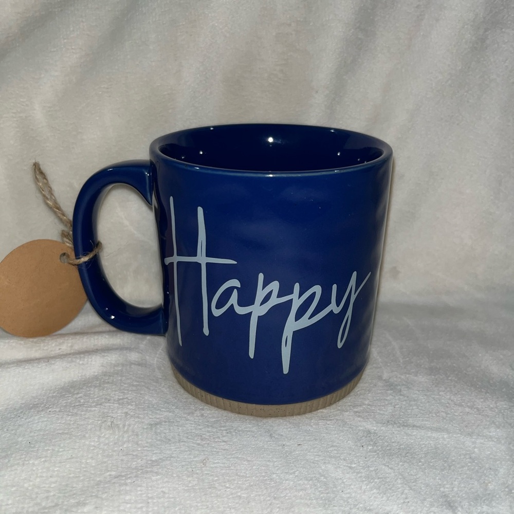 Navy Blue Ceramic Mug with 'Happy' Design